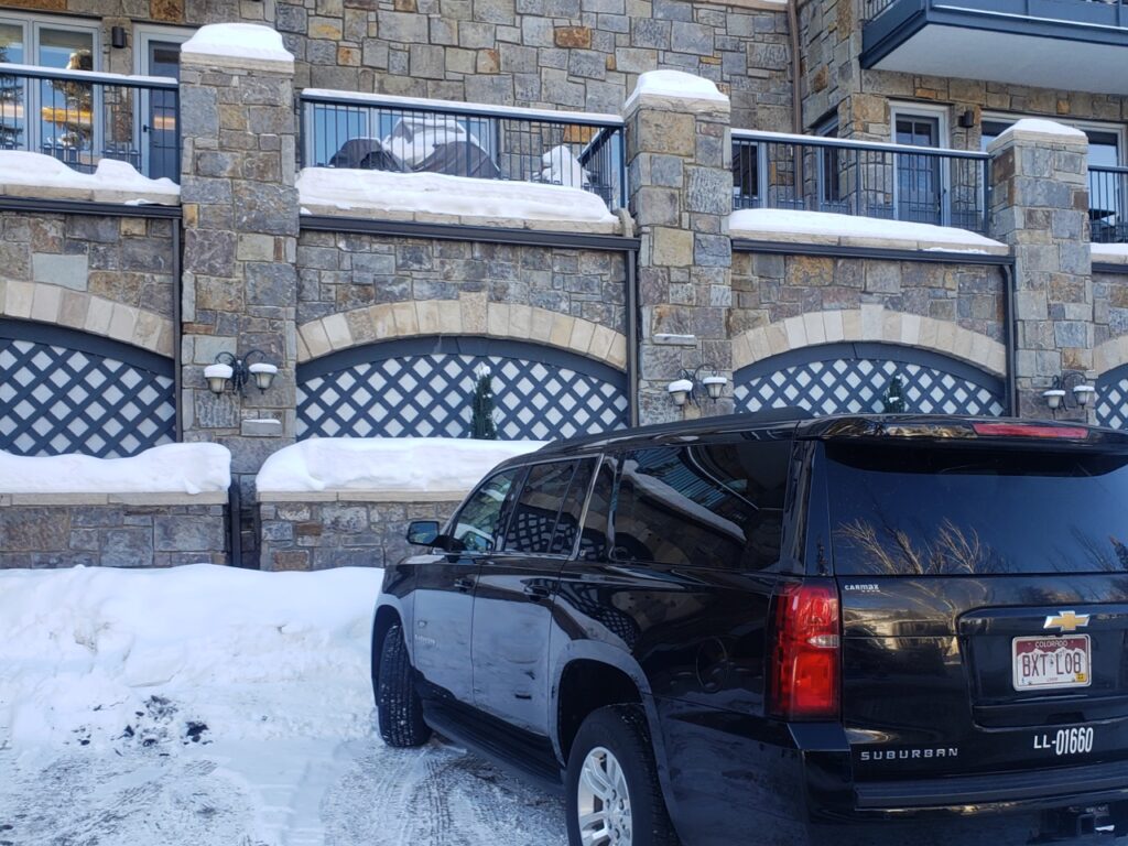 black car at Vail waiting for a ride to Denver Airport